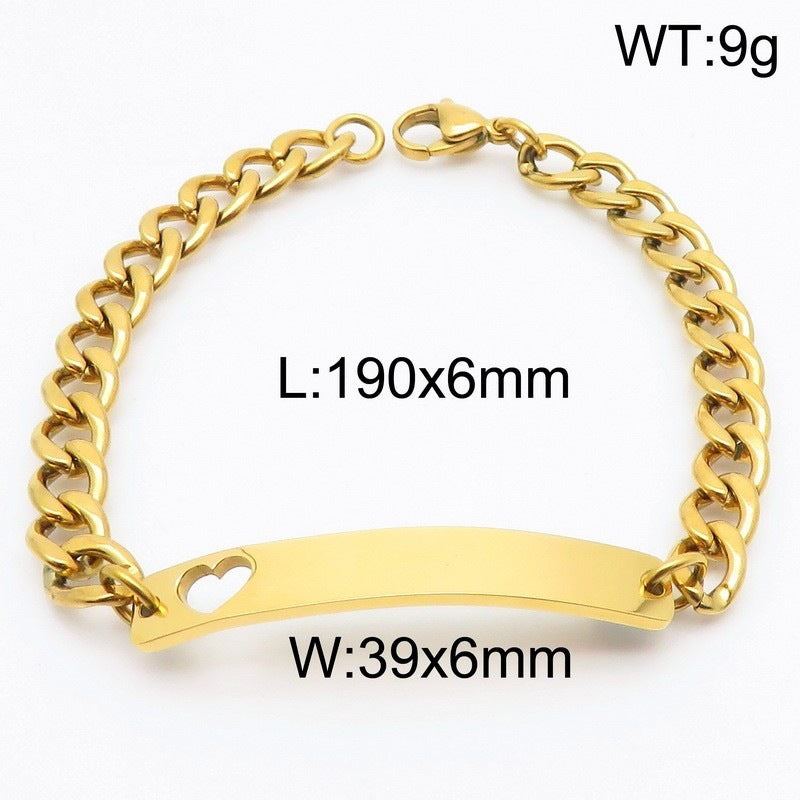 Love Curved Bar Neutral Style Bracelet Layered Cuban Chain Heart-Shaped Titanium Steel