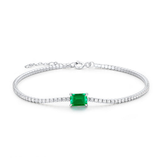 S925 Sterling Silver Lab-Grown Gemstone Geometric Bracelet