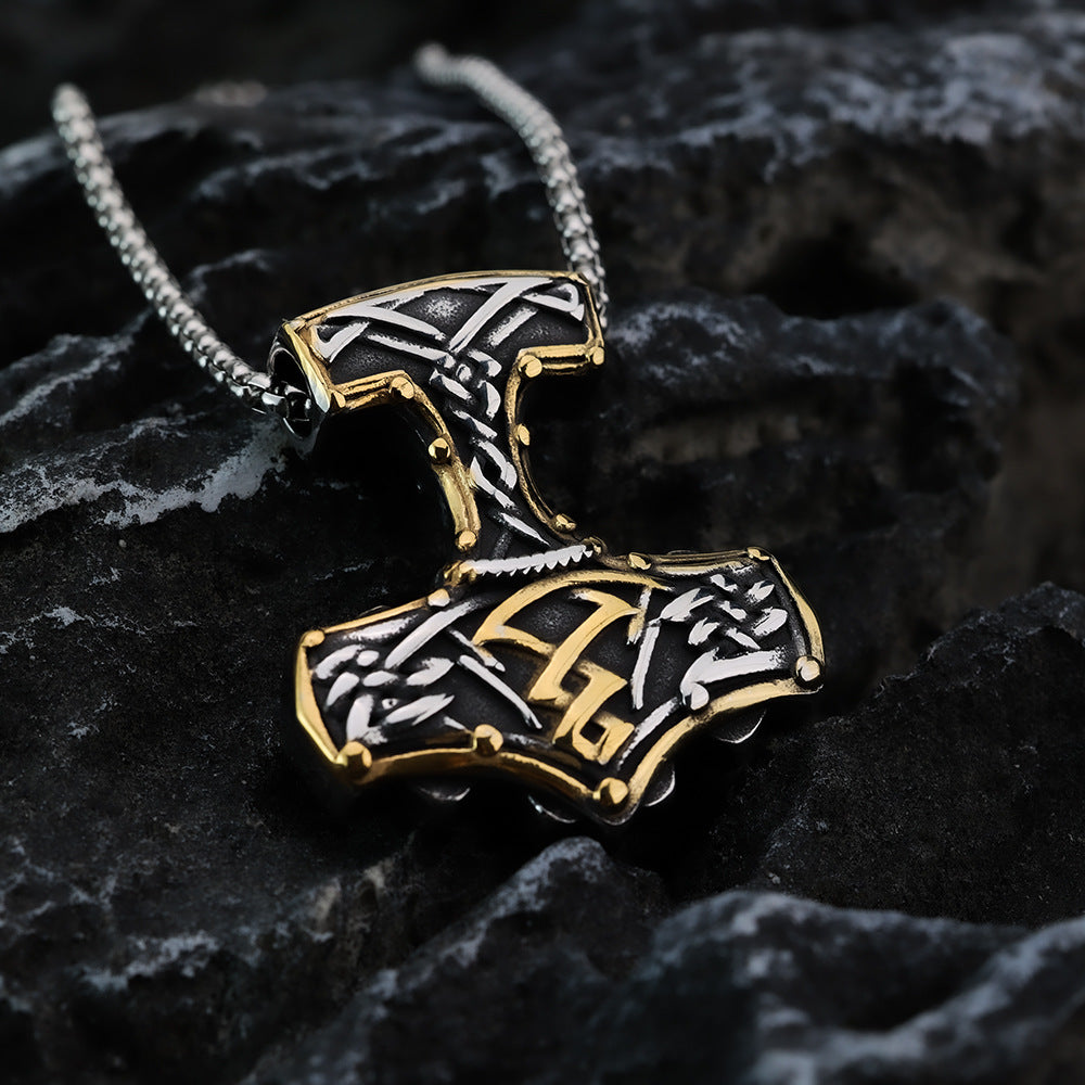 Planderful Thor Hammer Necklace For Men Titanium Steel Pendant With Premium Electroplating Norse Legacy