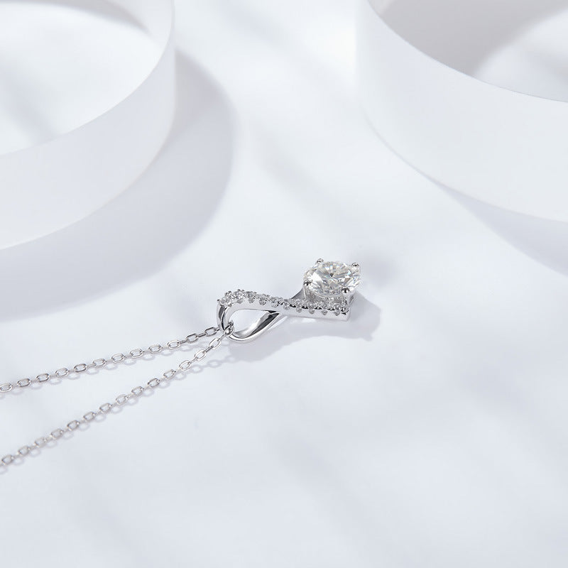 Planderful Winter Classic Moissanite Necklace For Women Four Claw Round Sparkling Pendant Sterling Silver S925