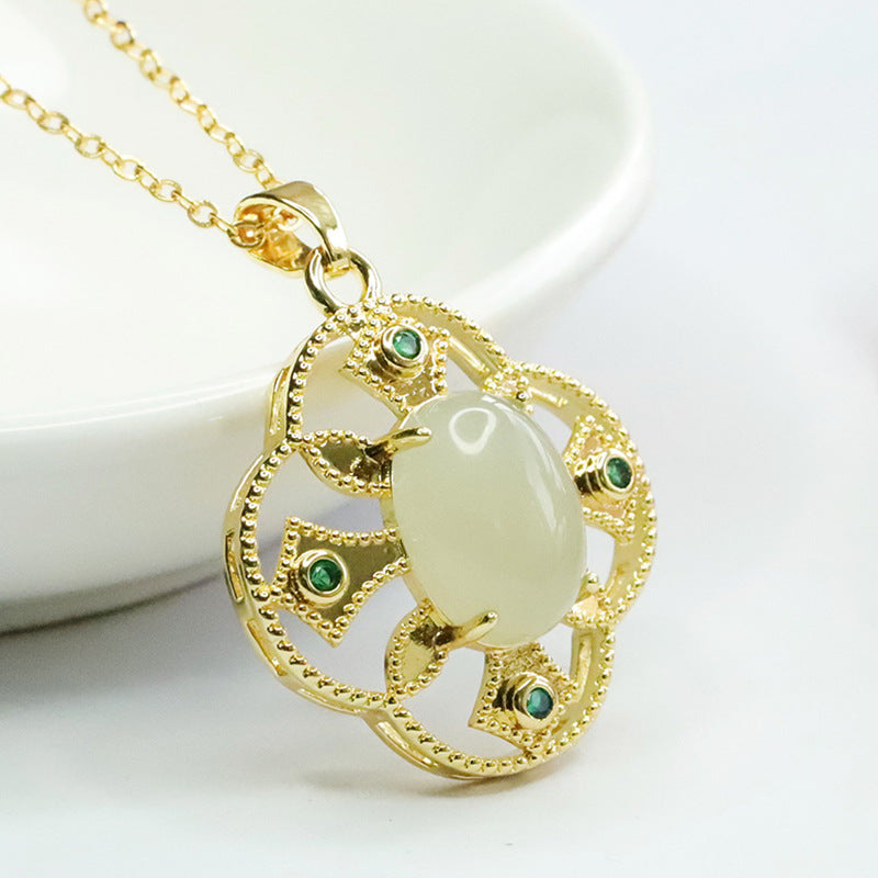 Hollow Out Oval Hetian Jade Pendant