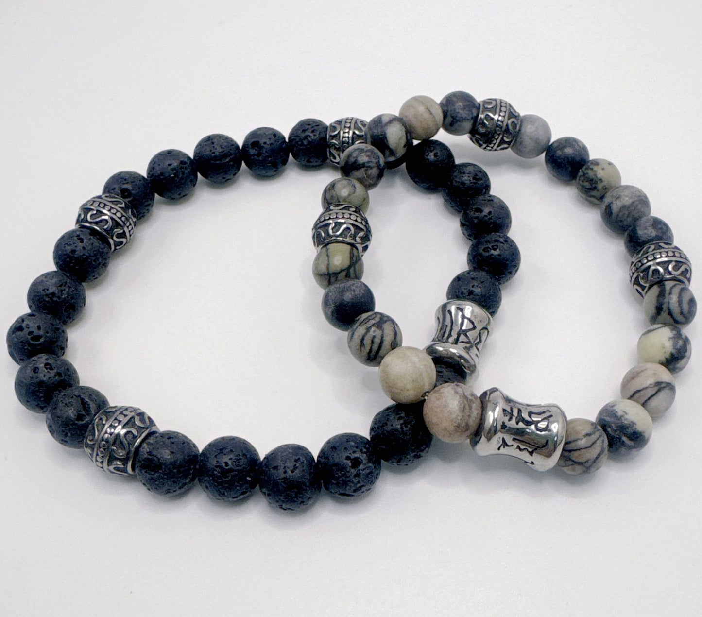 Planderful Mens Volcanic Stone Beaded Bracelet With Titanium Steel For Men Everyday Genie Retro Chinese Style