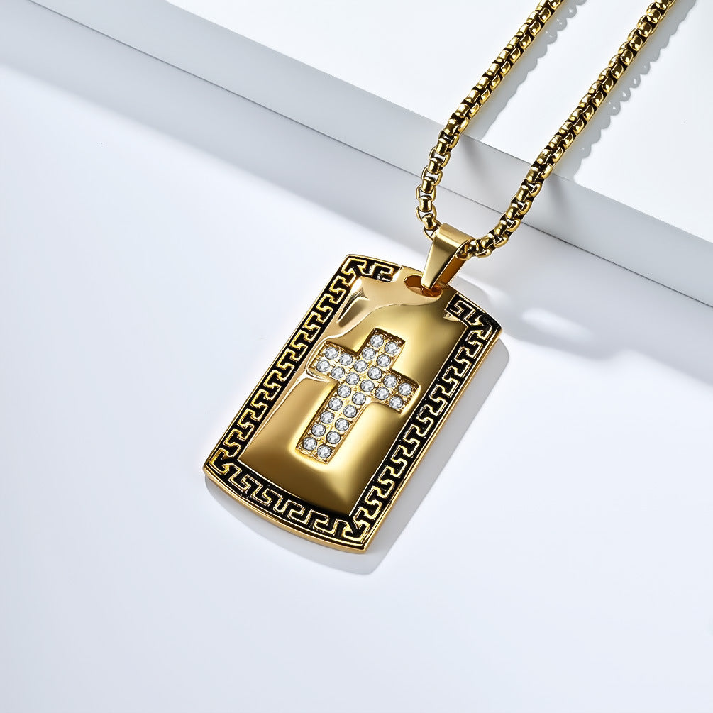 Planderful Cross Pendant Necklace For Men Retro European American Zircon Stainless Steel High Quality Everyday Wear