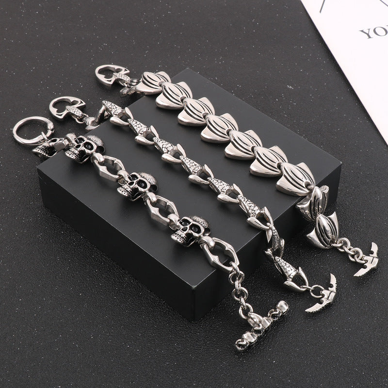 Design Fishtail Anchor – Punk Style Antique Snakehead Stainless Steel Men's Skull Bracelet