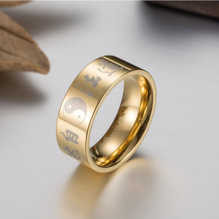 Planderful Taoist Personality Ring Durable Titanium Steel Jewelry For Unisex Style Fans