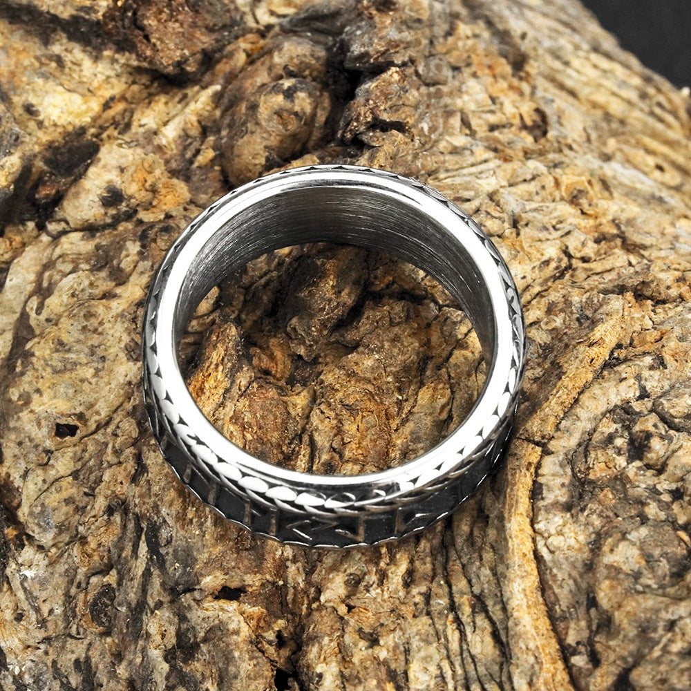 European And American Jewelry Wholesale Men's Titanium Steel Ring Retro Stainless Steel Viking Rune Ring