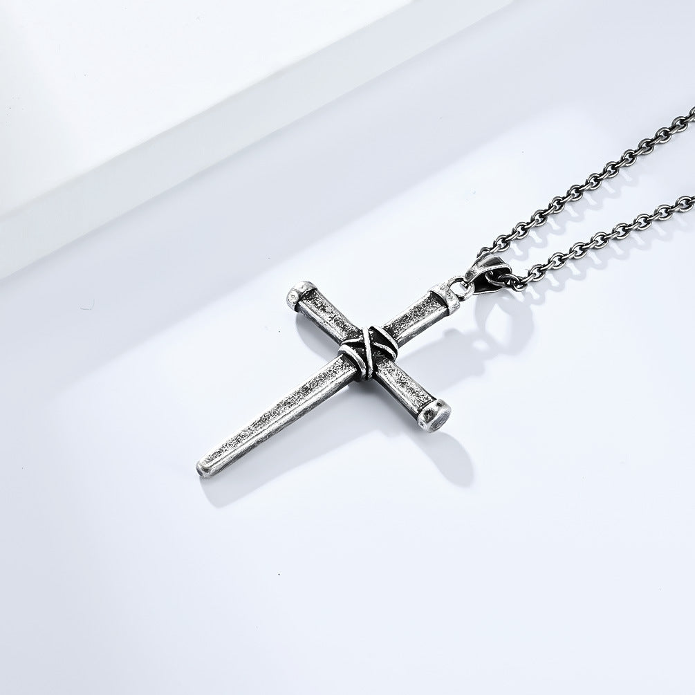 Neutral Cold Wind Retro Forged Steel Nail Cross Necklace for Men