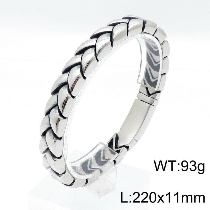 11mm Sand Surface – Vacuum Electroplating Staggered Layered Cuban Chain Titanium Steel Bracelet