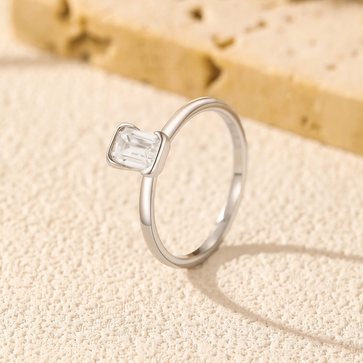 S925 Sterling Silver Emerald-Cut Moissanite Ring