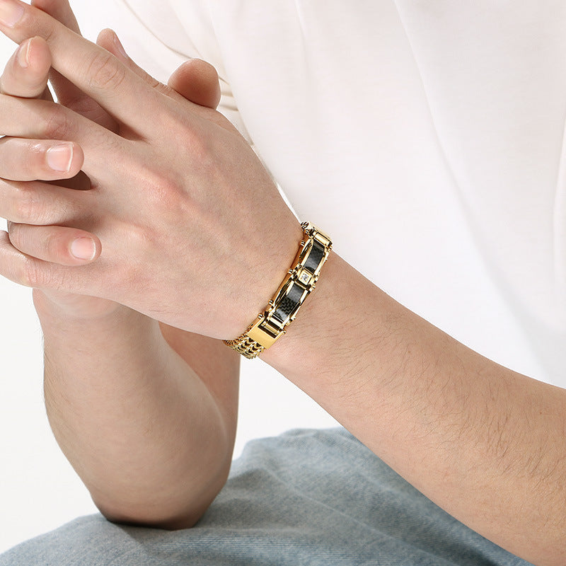 Buckle Front & Back Chain – Hip-Hop Zircon Weiya Line Mesh Curved Bar Stainless Bracelet