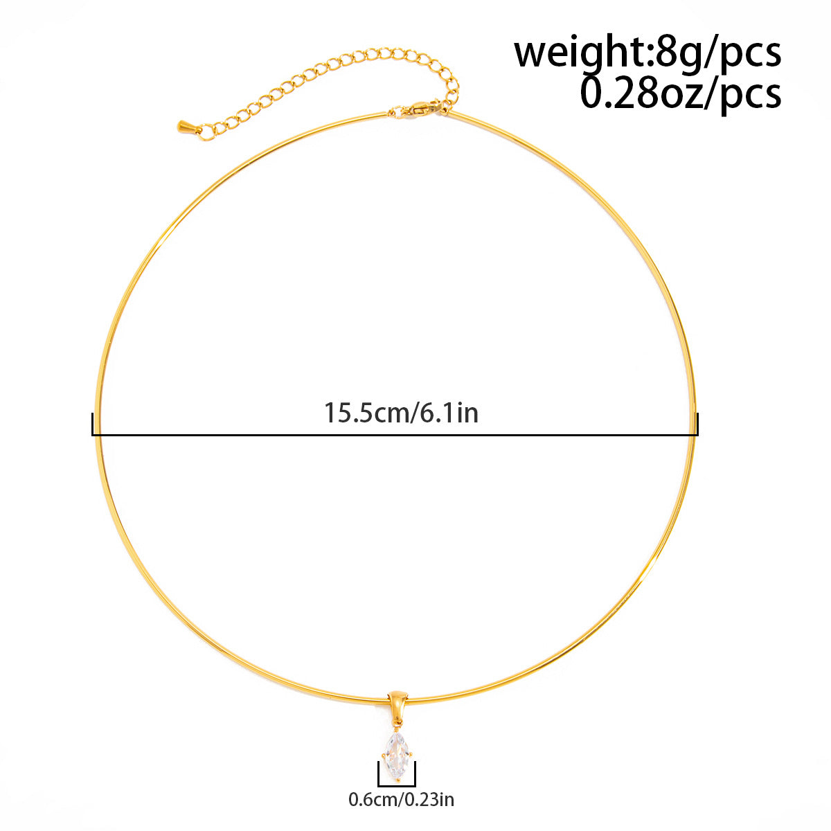 Pvd Gold-Plated Glossy Collar Collar Light Luxury Zircon Geometric Pendant Choker Necklace