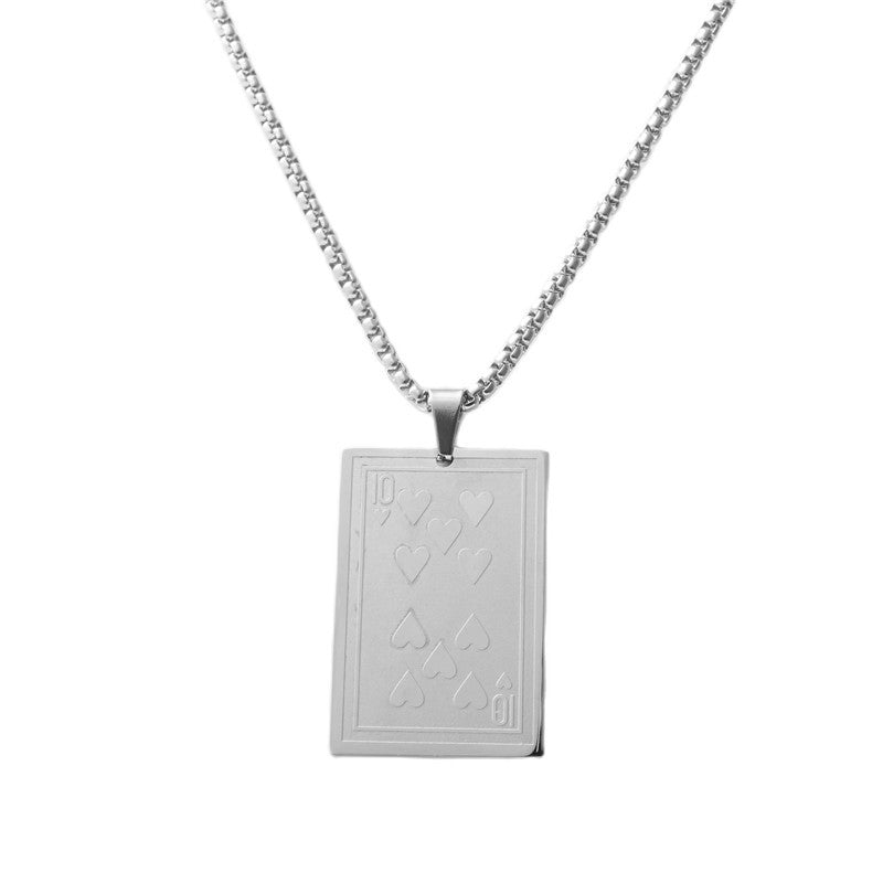 Personalized Retro Playing Card Pendant Necklace for Men – Trendy Titanium Steel Poker Jewelry with 10 Pendants