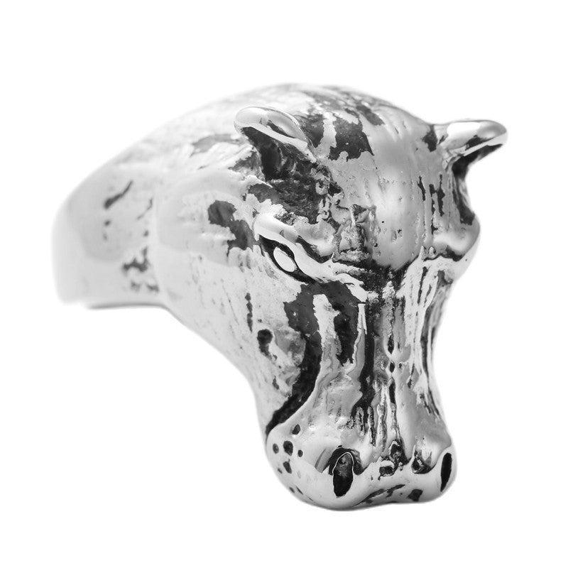 Titanium Steel Hippo Ring - Retro Punk Jewelry for Men