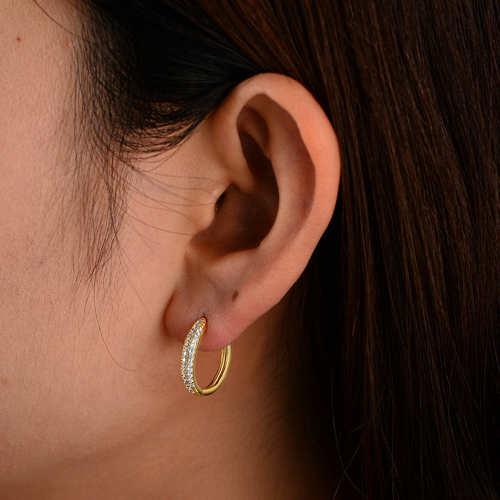 925 Sterling Silver Micro-Inlaid Zircon Circle Earrings Niche Hipster Earrings Personalized Ear Buckle