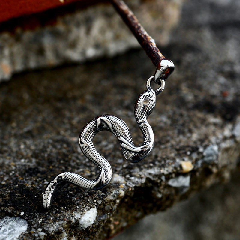 Stylish Retro Zodiac Snake Pendant Necklace for Men - Cross-Border Stainless Steel Jewelry