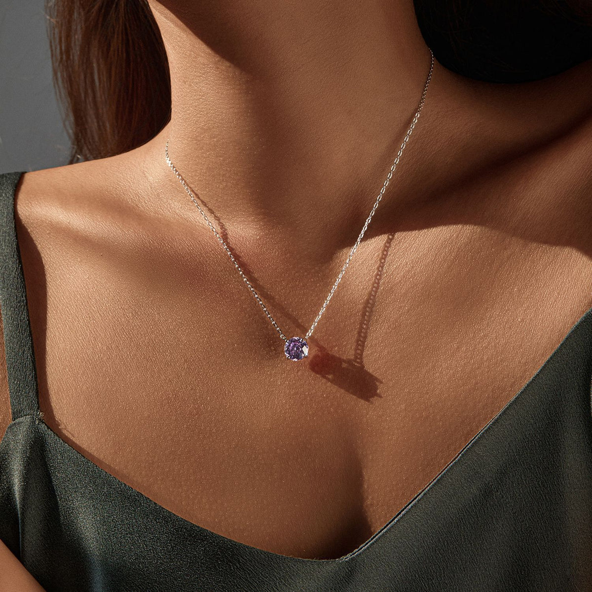 925 Sterling Silver Lavender Rose-Cut Zircon Necklace