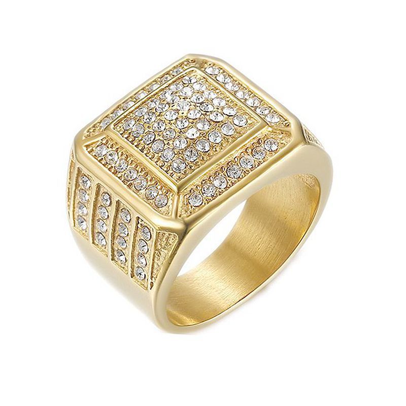 Planderful Hip Hop Ring Everyday Genie For Men Titanium Steel Gold Plated Luxury Zircon Jewelry