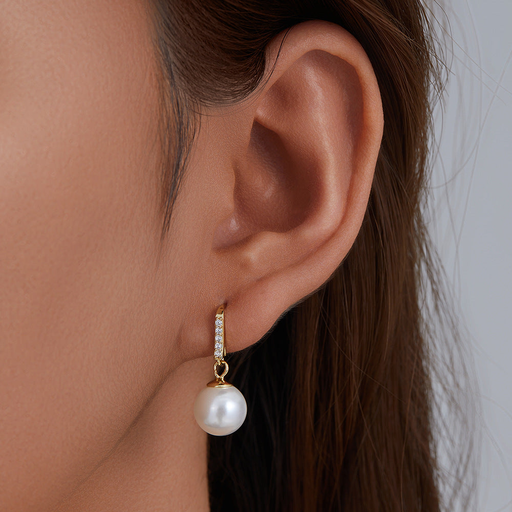 925 Sterling Silver Zircon Pearl Earrings Classic Zircon Bead Earrings Jewelry
