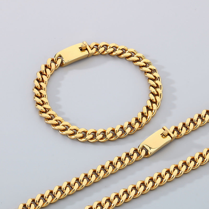 Stainless Steel Cuban Chain Bracelet Necklace For Men