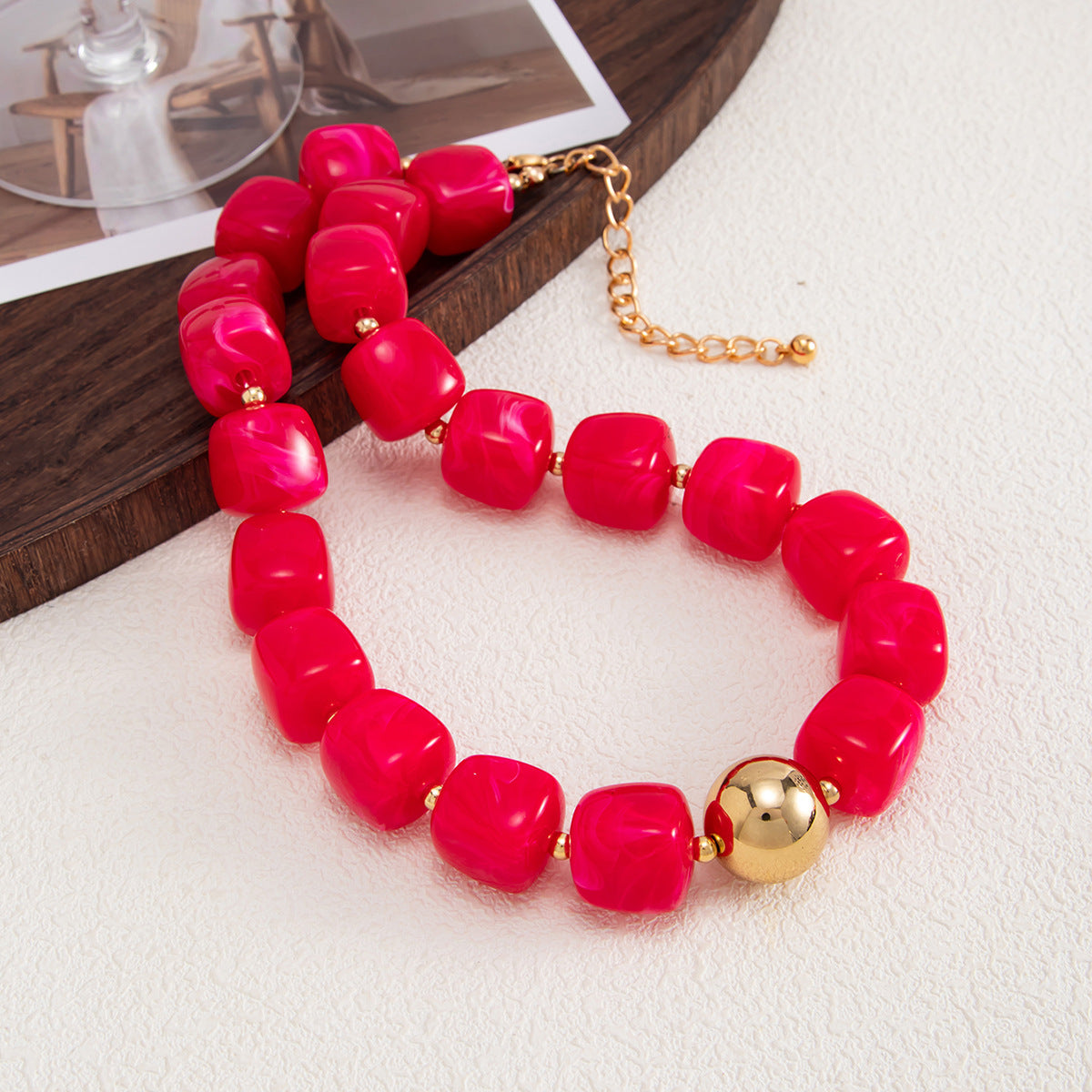 Design Color Resin Beaded Necklace Holiday Style Smudged Multi-Color Collarbone Necklace