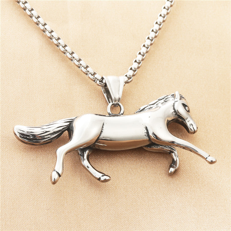 Titanium Steel Personalized Horse Success Pendant Necklace for Men - Retro Punk Style
