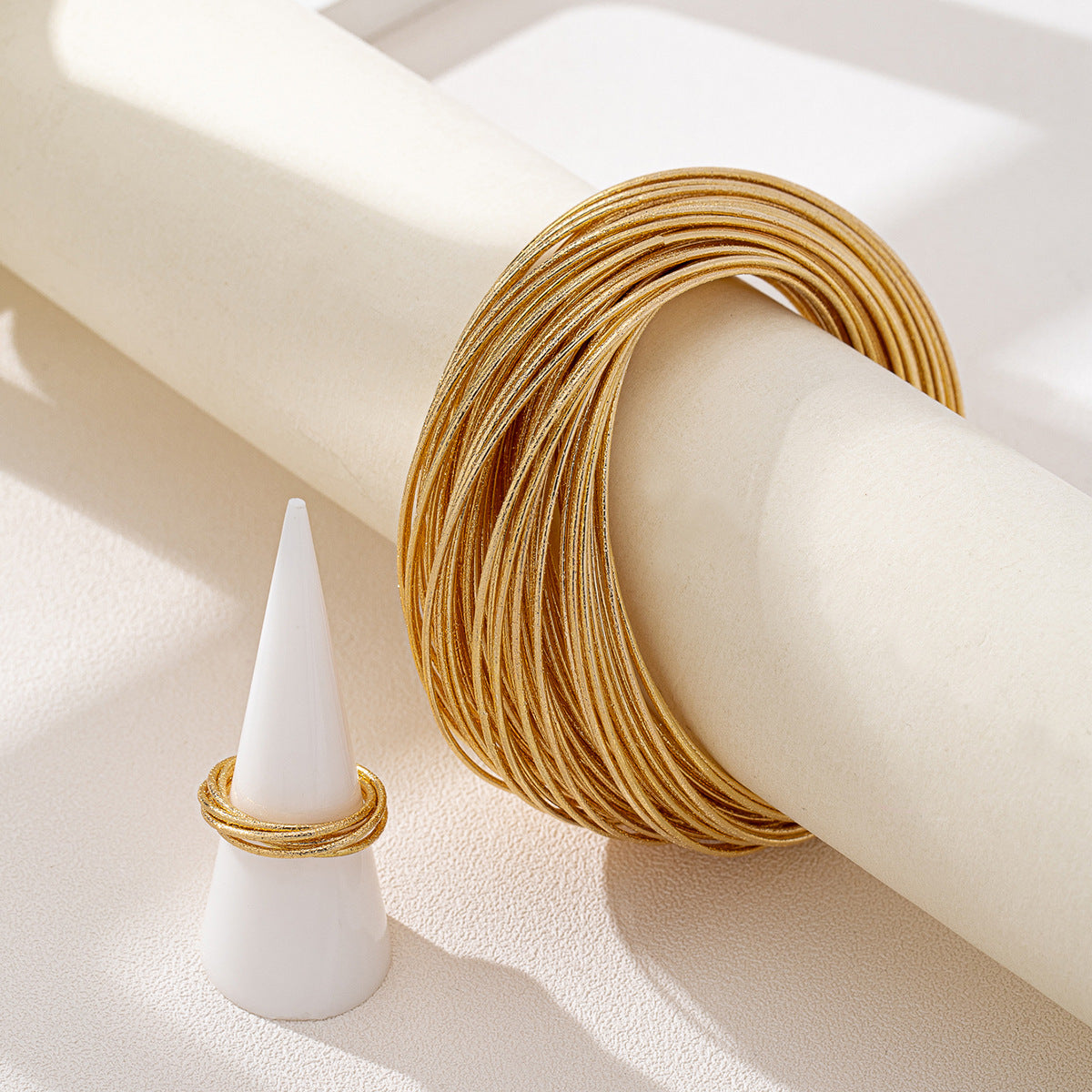 Fashionable Matte Gold Wrapped Ring Bracelet for Women