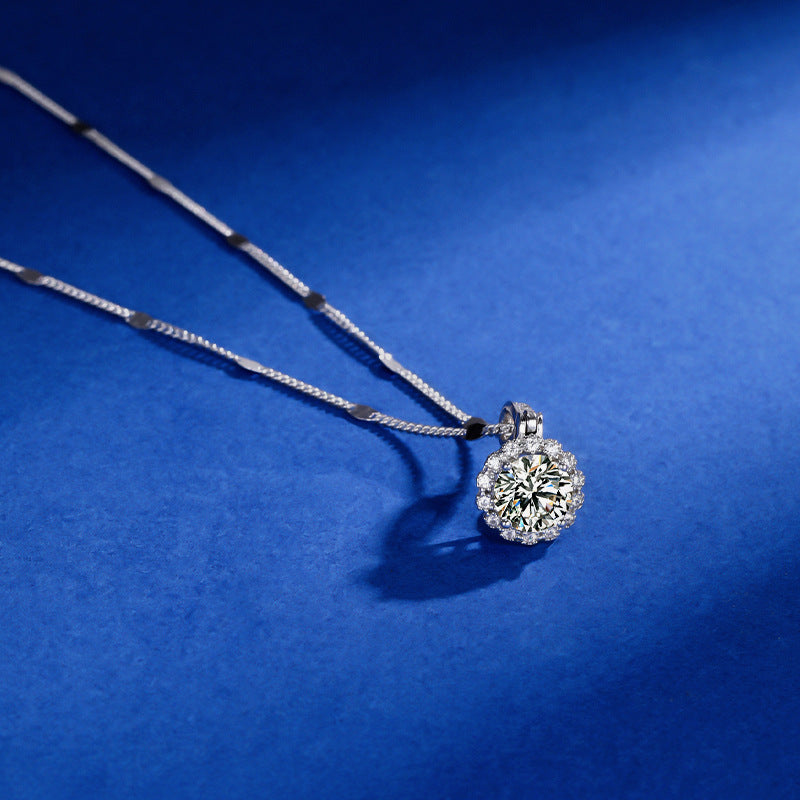 Sun Moissanite 925 Sterling Silver Pendant Necklace