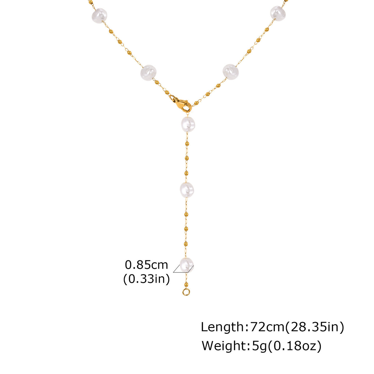 Ladies Imitation Baroque Pearl Y-Shaped Gold Necklace Stainless Steel Chain