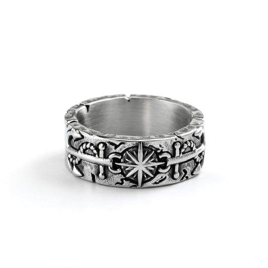Vintage Anchor Sun Stainless Steel Men's Ring