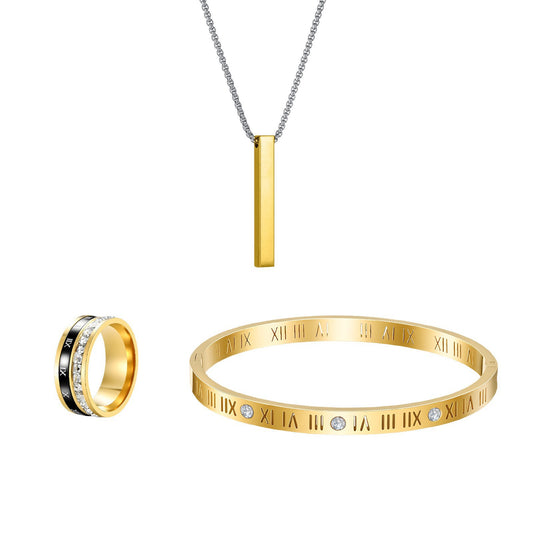 Roman Numeral Ring Bracelet Necklace Set by Planderful Everyday Genie Stainless Steel Personalized Jewelry for Women