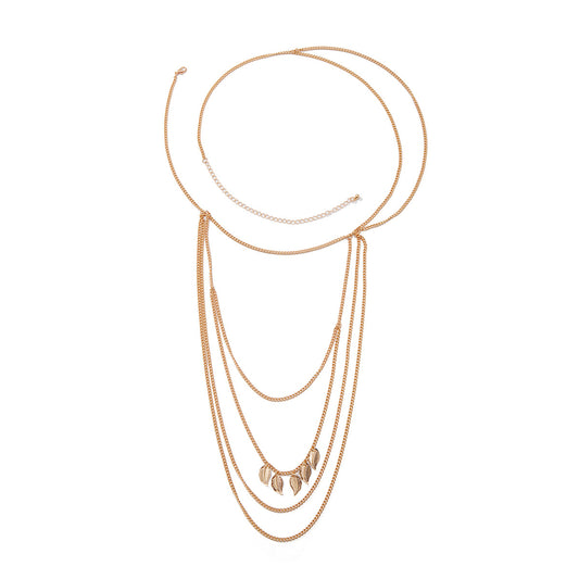 European and American Cross-border Retro Jewelry Multi-layer Punk Body Chain with Metal Leaf Tassel Neck Chain for Women
