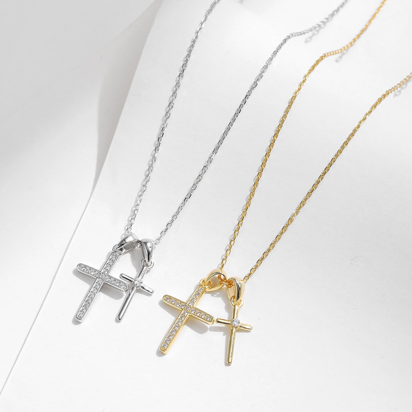 Planderful Collection S925 Silver Double Cross Necklace – Trendy Artistic Niche Collarbone Chain