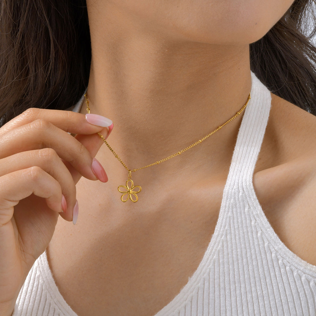 Stainless Steel French Elegance Romantic Commuter Flower Necklace Bracelet Bead Chain