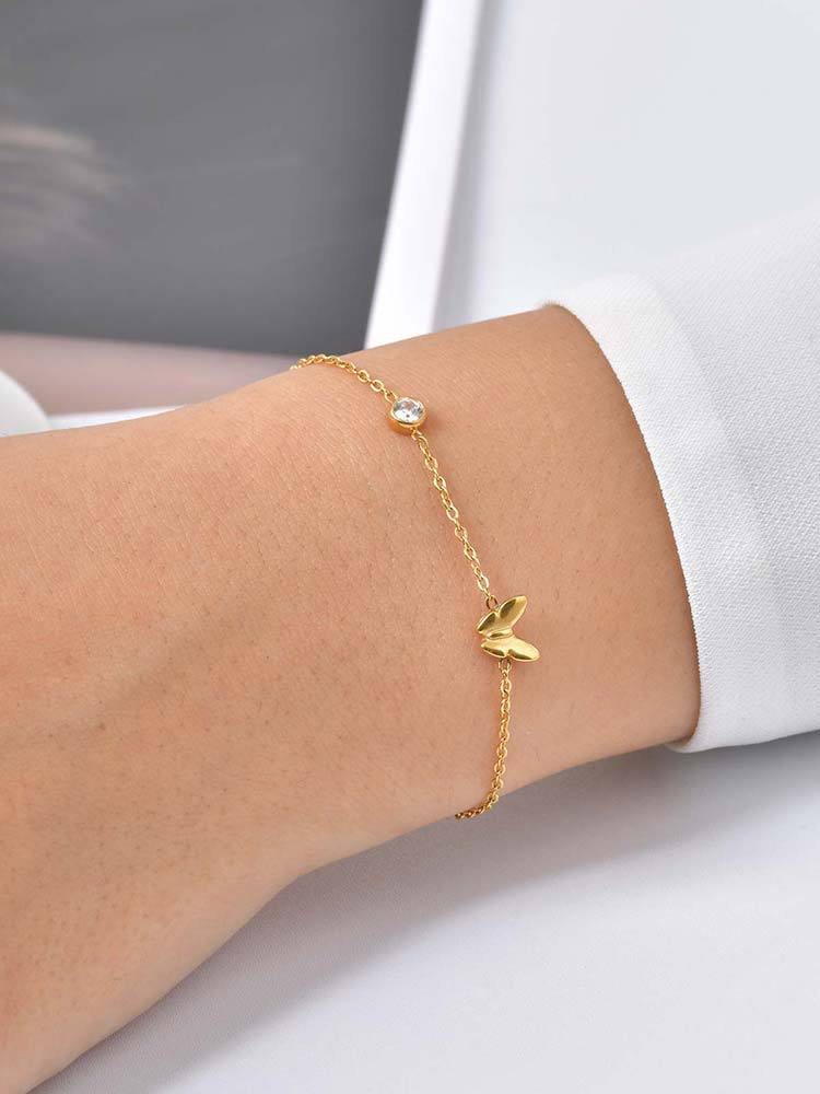 Stainless Steel Wind Delicate Sense Ladies Collarbone Chain Butterfly Necklace Gold