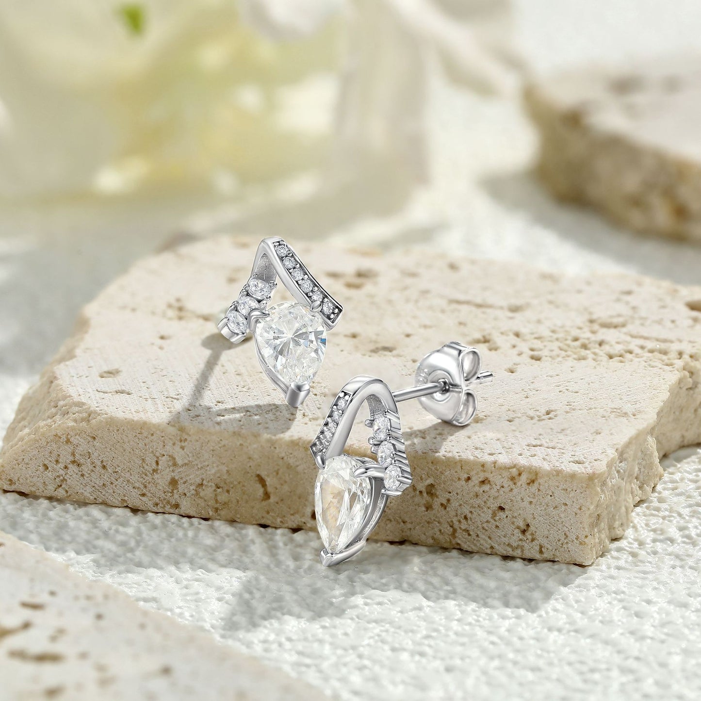 Planderful Sterling Silver Water Drop Zircon Stud Earrings For Women Light Luxury Geometric Versatile Jewelry