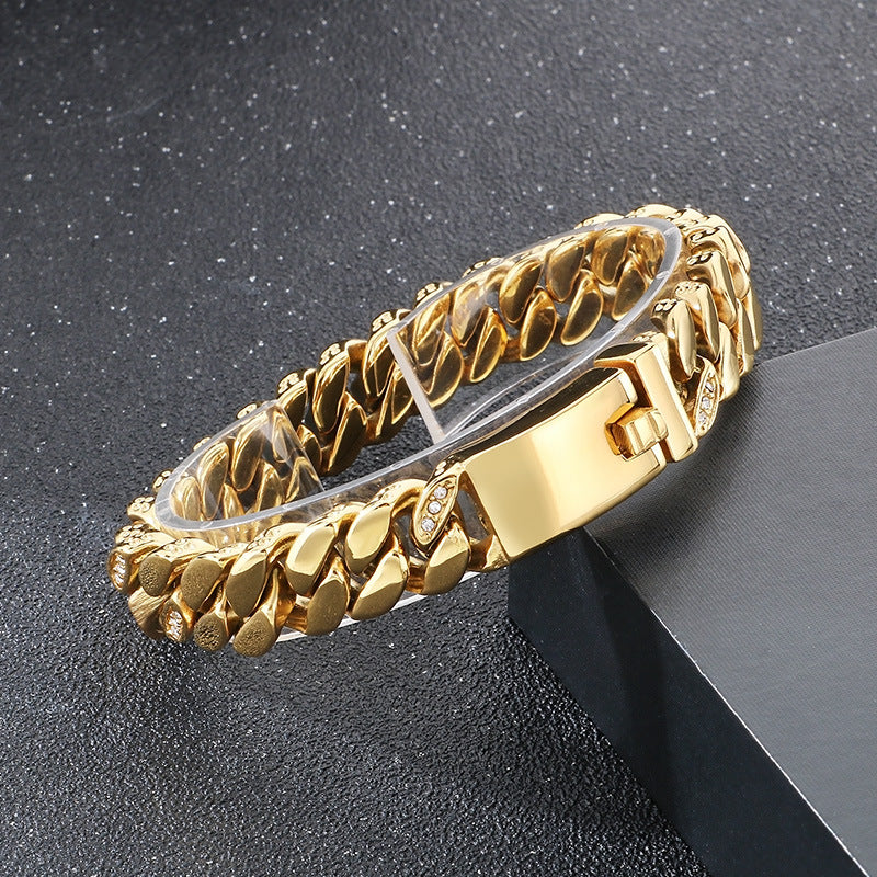 Planderful Mens Hip Hop Titanium Zircon 12mm Cuban Chain