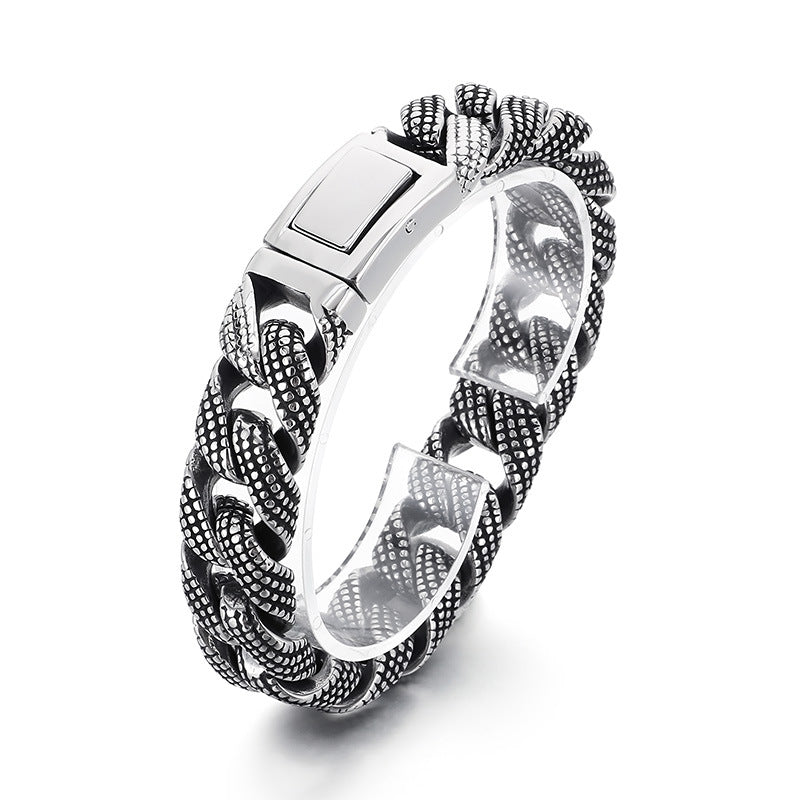 Planderful Titanium Steel Retro Cuban Chain Bracelet Men