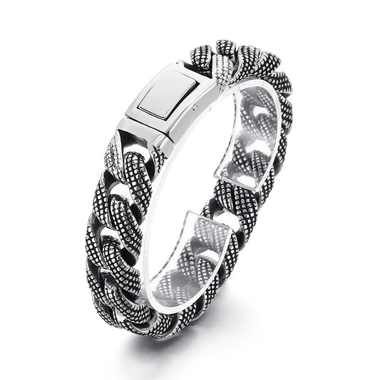 Planderful Titanium Steel Retro Cuban Chain Bracelet Men