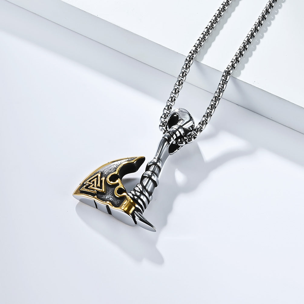Planderful Nordic Viking Triangular Knot Durable Titanium Steel Axe Pendant Necklace For Men