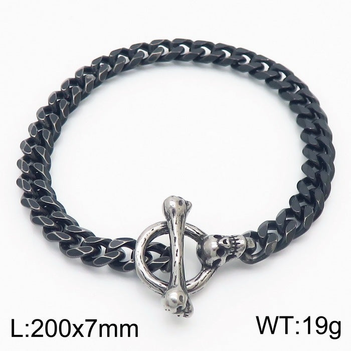 Punk Dark Wind Titanium Steel Bone Ot Buckle Bracelet – & Antique Unisex