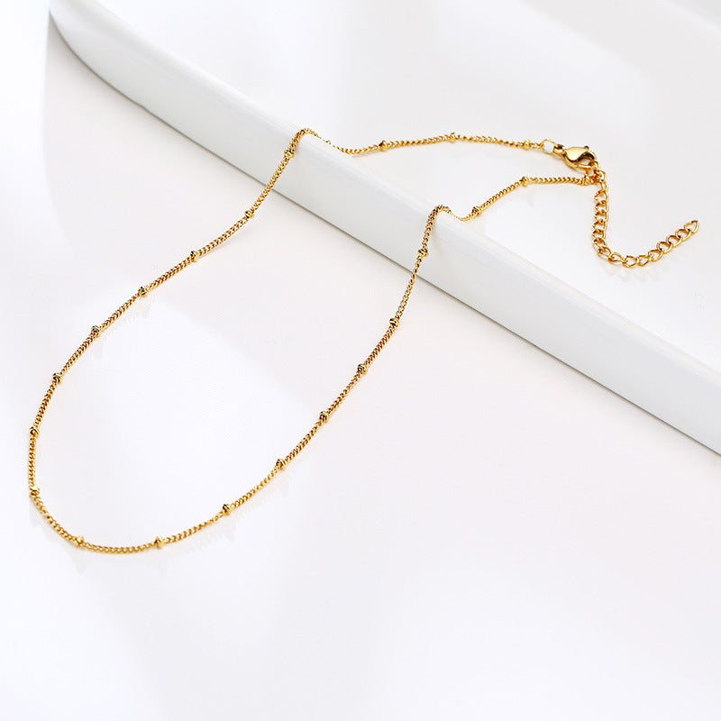 Stainless Steel Bead Chain Necklace Gold Women's 2MM Chain