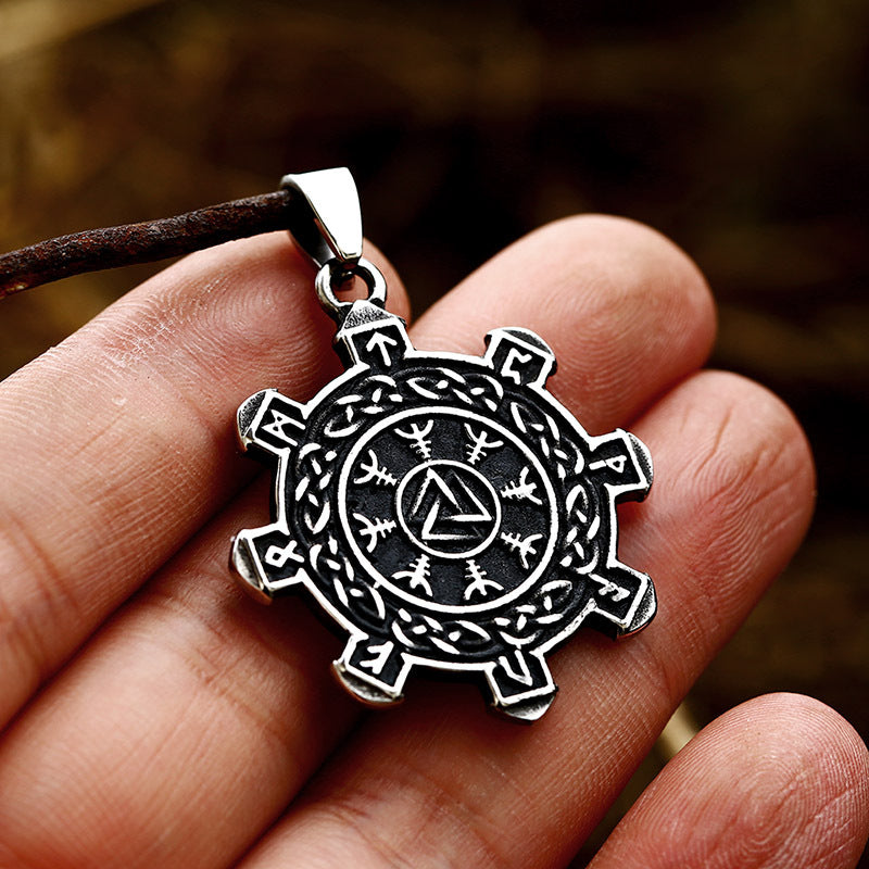 Titanium Steel Double-Sided Odin Rune Pendant for Men - Nordic Viking Jewelry