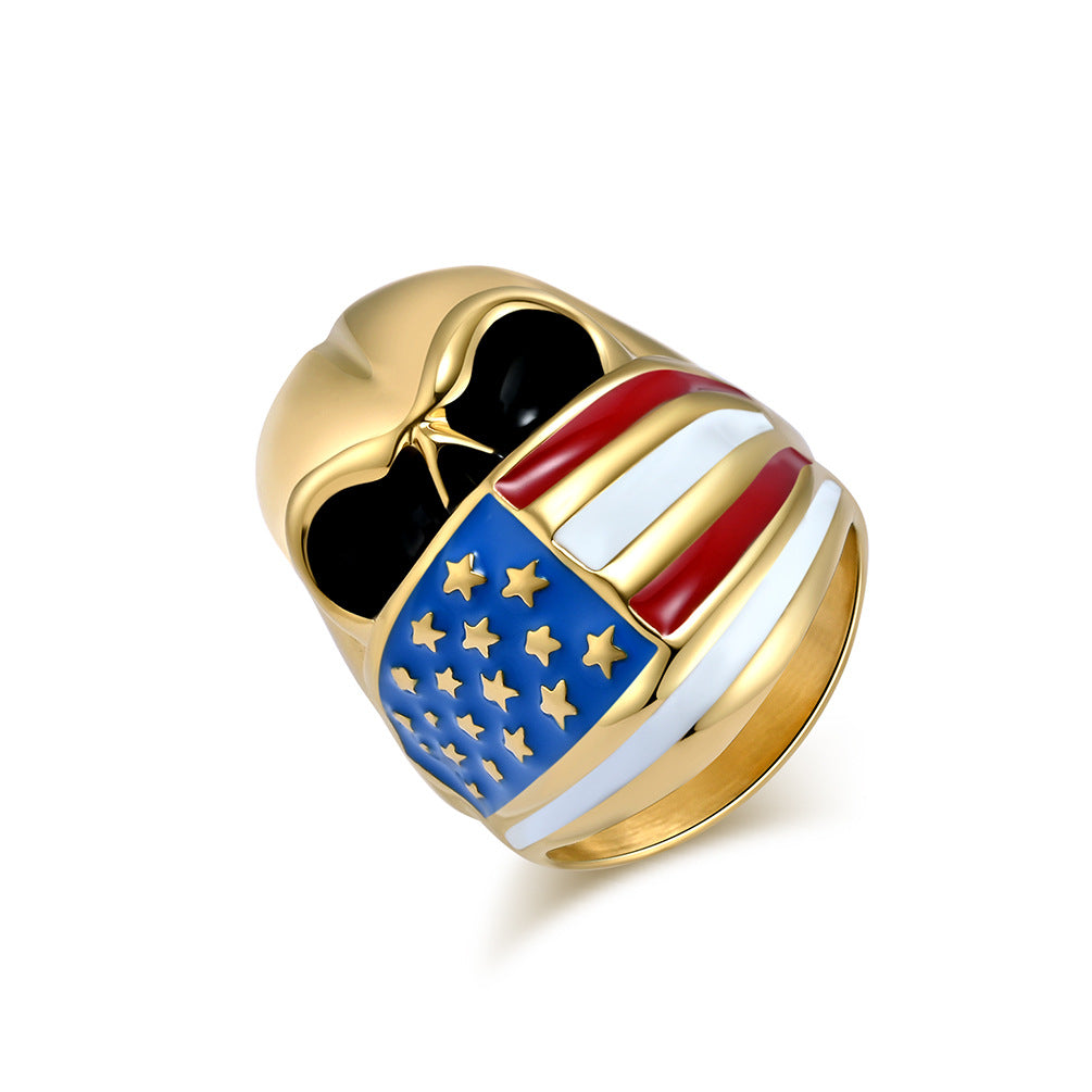 Planderful Titanium Steel Ring For Men Bold Skull Stars And Stripes Statement Accessory