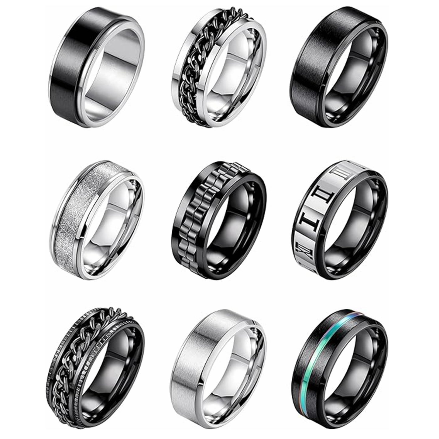 Planderful Collection Rotatable Titanium Steel Ring Set For Men And Unisex Pressure Relief Comfort Everyday Genie