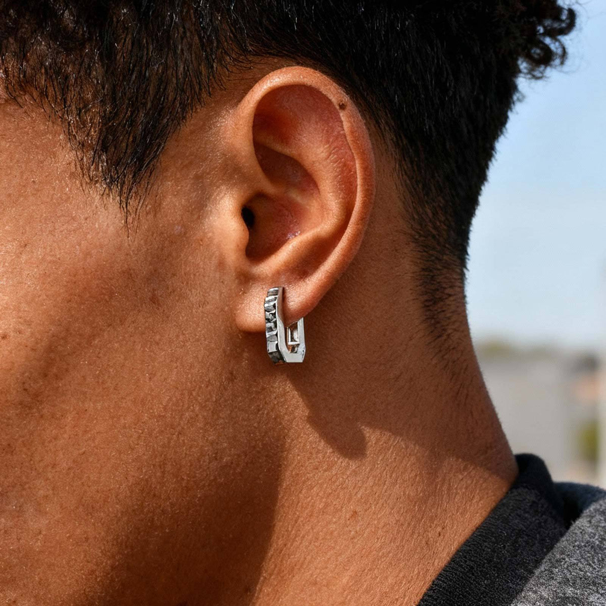 Silver-Tone Black Crystal Huggie Earring — Single