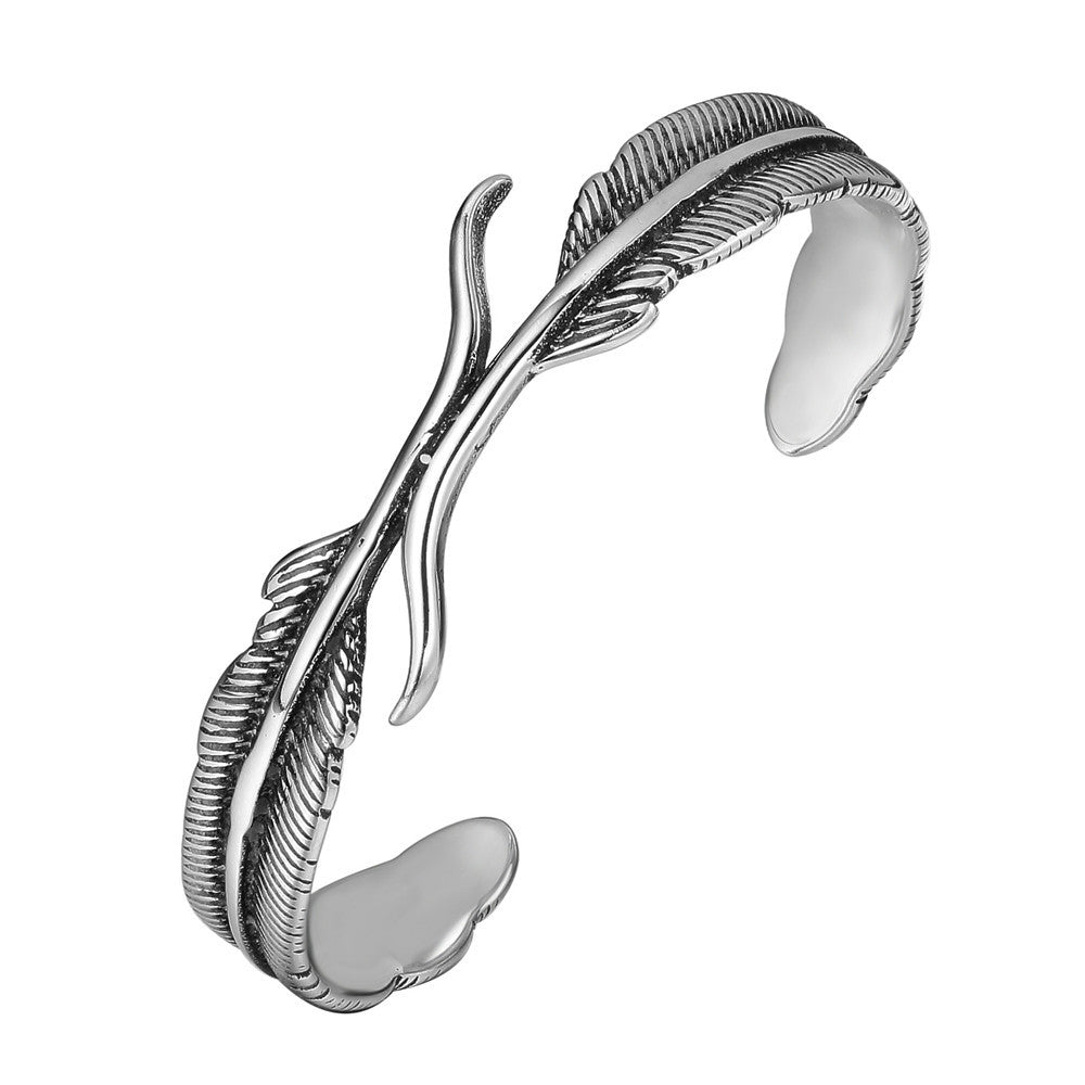 Planderful Titanium Steel Bracelet Eagle Feather Unisex Open Design For Men And Women Protection Statement