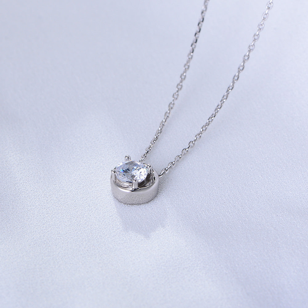 925 Sterling Silver Hollow Single Zircon Necklace High-End Exquisite