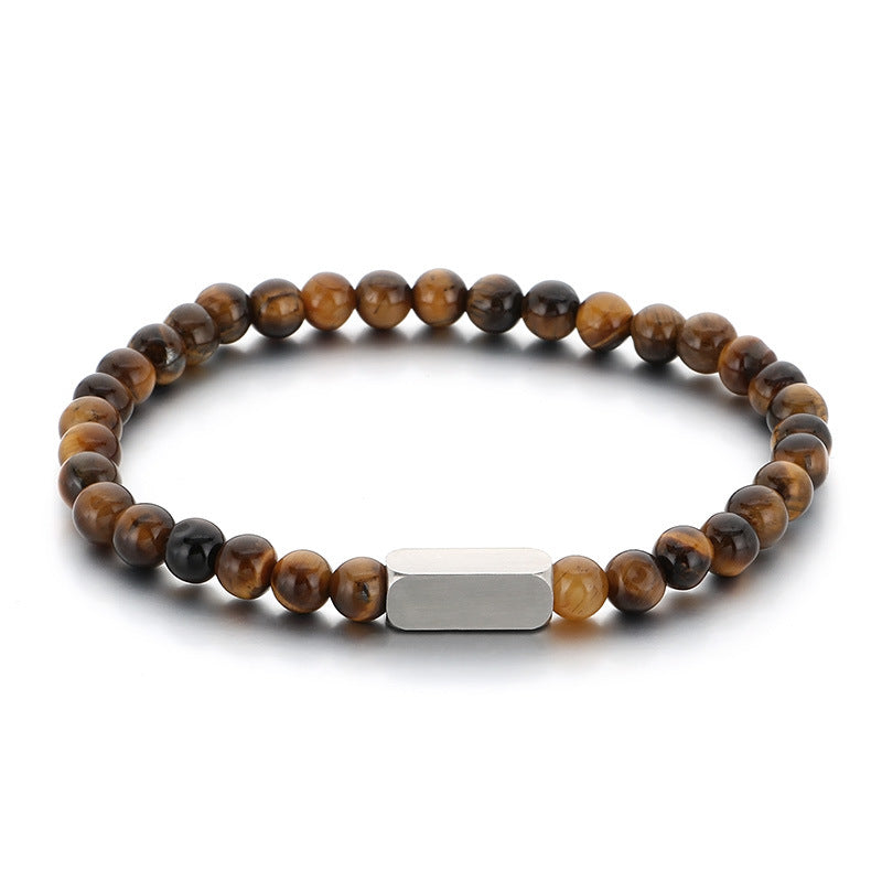 Stylish Stainless Steel Square Volcanic Stone Bracelet – Tiger's Eye Stone Matte Bead