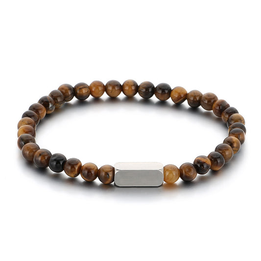 Stylish Stainless Steel Square Volcanic Stone Bracelet – Tiger's Eye Stone Matte Bead