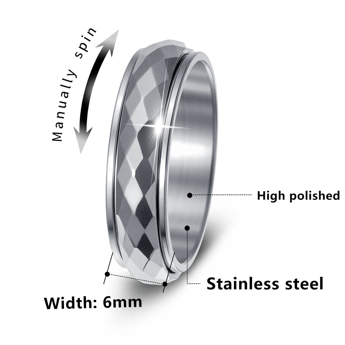 Planderful Everyday Genie Titanium Steel Ring Unisex Rotatable Decompression For Couples